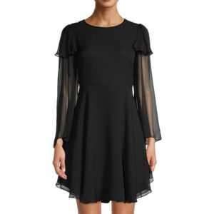 Rebecca Taylor Black Ruffled Silk Chiffon Keyhole Back Mini Dress Sz 8